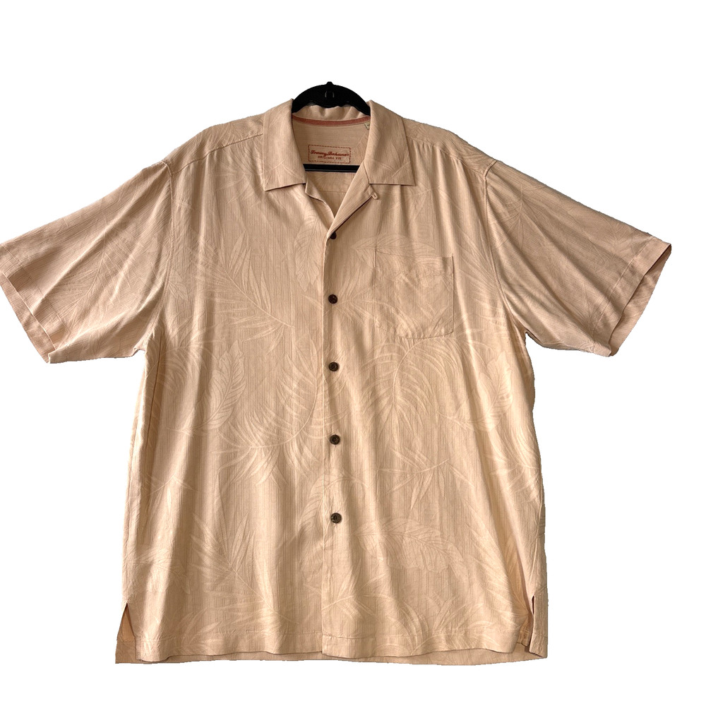 Tommy Bahama Original Fit Hawaiian Camp Shirt Mens Size XL 100% Silk Peach